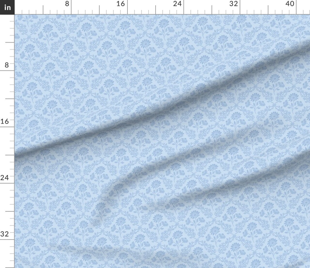 Blue Daisy Boho Style Damask Victorian Floral Botanical Edwardian Farmhouse Custom Printed Fabric by Spoonflower Various Fabrics by the Yard or Fat Quarter